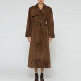2025 Autumn And Winter Women's Brown Ion Belt With Long Coat Retro Temperament