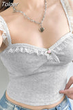 Flower Appliques Ruffle y2k Crop Top Summer 2023 Lace Straps Cute Camis Women Coquette Corset Fairycore Corset