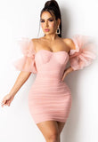 Sexy Puffed Lace Short Sleeve Off Shoulder Bodycon