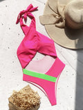 Pink Sexy Cross Halter One-Piece