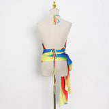 Hit Color Patchwork Bowknot Vests For Women Halter Sleeveless Backless Lace Up Sexy Camis Female New Summer