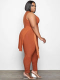 Side Slit Long Shirt and Pants Plus Size 2 Piece