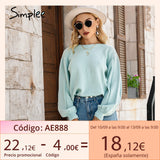 Backless chain long lantern sleeve sweater women Office lady o-neck pullover autumn Casual female short knitteD