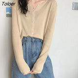 Single Breasted Cardigans Women Tender Girls Long Sleeve Sunscreen Korean Style Knitted Cropped Sweaters Leisure