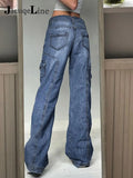 2022 Y2K Denim Cargo Pants High Waist Jeans Woman Fairy Baggy Low Rise Print Straight Trousers Women Clothing