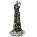 Fashionable Sexy Deep V Sleeveless Embroidered Dress Slim Bare Back Swinging Dress Prom Dress Long Dress-Outfit