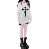 Desire Minority Cross Rivet Bare Shoulder Thin Knitted Sweater New Sexy Hot Girls Loose Blouse For Spring And Autumn-Outfit