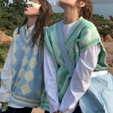 Style Sweater Vest Women Clothing Fashion Sweet Sleeveless Tanks Casual Plaid Waistcoat 2023 Ropa Mujer Oversized Tops-Outfit