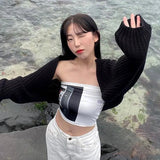 Korean Fashion Tube Top Y2k Aesthetics Crop Top Grunge Chic Print Corset Tops Harajuku Sexy Slim Tank Top 00s