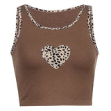 Patchwork Leopard Print Sleeveless Tank Top Women Casual Brown Y2K Crop Tops Tees Ladies Summer Fashion Vest