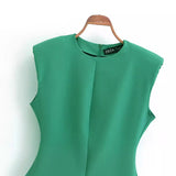 Spring Style Shoulder Padded Crepe Sleeveless Mini Dress 2586323-Outfit