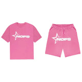 Year's New Short-Sleeved Shirt For Men And Women's Trend Card Street Hip-Hop Punk Letter Printed T-Shirt Shorts-Outfit
