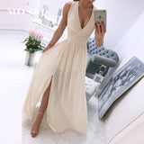 V-Neck Sleeveless Summer Dress Women Chiffon Split Maxi Party Dress Sexy Vintage Floral Print Long Dresses Vestido