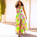 Summer Women's Insv Collar Print High-Waisted Big Swing Dress Sexy