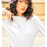 Women Bottoming T-shirt 2022 Winter Long Sleeve Half Turtleneck Tees Embroidery Multicolor Warm Basic All Match