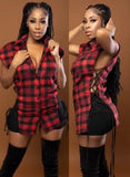 Sexy Plaid Bandage Hollow Out Button Sleevess