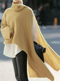 Long Sleeve Turtleneck Knit Pullover Loose Irregular