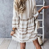 Printed Mini Dress V-neck Casual Lace Fashion Beach Dresses 2021 Summer Elegant Flare Sleeve Patchwork Loose