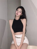 Chic New Knitted Neck Vest Slings Sweet Spicy Outer Wear Short Bottom Shirt Thin Top