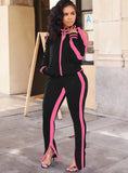 Casual Piping Cut Out Long Sleeve Zipper Top And Pant