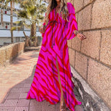 Spring New Holiday Wind V-Neck Printed Printed Long