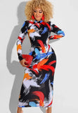 Multi-Color Print Full Sleeve Long Bodycon