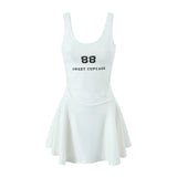 Spring Style Lace U-Collar Digital Printing Sports Style Slim Dress Short Skirt-Outfit
