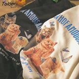 Cats and Butterfly Print Oversized T Shirts Women Summer Tees Tops 2021 Harajuku O-Neck Tshirts Teens Girl New