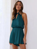 Off Shoulder Mini Dress Women Halter Laceup Silk Party Summer Dresses Women Fashion Mini Evening A Line Lady Dresses-Outfit