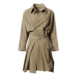 Casual Elegant Two Piece Set For Women Lapel Long Sleeve Shirt High Waist Pleated Skirts Female Fashion New