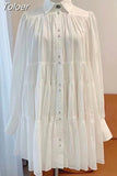 Casual Solid Shirt Dress Female Lapel Collar Long Sleeve Patchwork Folds High Waist Loose Dresses Female 2023 Clothing