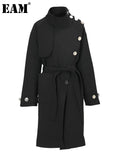 Women Button Irregular Big Size Long Trench New Stand Collar Long Sleeve Windbreaker Fashion Spring Autumn 2023