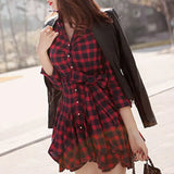Womens Lady Long Sleeve Ruffles Office Ladies Casual Flannel Plaid Check Button Down Top Layer Shirt Dress-Outfit