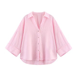 Spring And Summer New Women's Fashion Casual Collar Striped Wide-Sleeved