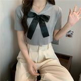 New Leisure Ice Cream Niche Chic Short T-Shirt Sweet Spicy Short-Sleeved Bow High-Rise Top