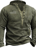Tops Men Splice V Neck Casual Loose Regular Thick Top Full Sleeve Button Sweatshirt Simple Autumn Winter 2024-Outfit