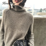 Turtleneck Knitted Sweater Women Solid Winter Thicken Jumper Ladies Casual Tops Oversize Korean Bottoming