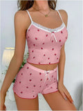 Summer New Large Print Pit Strip Home Lady Bow Slings Shorts Strawberry Print Two