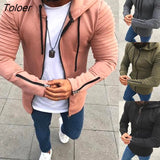 Size Men Autumn Pleated Long Sleeve Drawstring Hooded Coat Zipper Jacket Sweatshirt For men Hooded