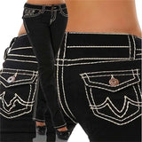 Jeans High Waisted Straight Skinny Stretchy Pant Streetwear Ladies Tight Washed Bandage Denim Pencil Pants Trousers