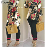 Print Women's Sets Casual Suit Spring Summer Long Sleeve Loose Top Slim Pencil Pants 2 Pieces Set 2023 Lady Outfits