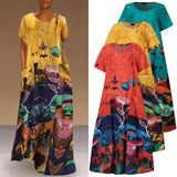 Dress Women Patchwork Floral Printed Sundress VONDA 2021 Women's Autumn Stylish Robe Female Cotton Linen Dress