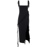 2023 New Spice Girl Slim Tall Forked Ribbon Sexy Suspender Dress Girl-Outfit