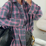 Style Collar Loose Shirt 2025 Autumn Check-In Long-Sleeved Pocket Women's
