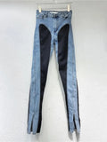 Women's Denim Pants Contrast Color Slim Split Patchwork High Quality Thin Pencil Pants 2024 Summer New Fashion 11XX4831-Outfit