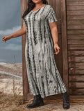 Printed Casual V-neck Short Sleeves Snake Skin Maxi Plus Size Shirt