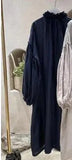 Stand Loose Plus Size Solid White Lantern Sleeve Hemp Cotton Cardigan Woman Dress 425-0-Outfit