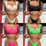 2023 Sexy New Plain Chromatic Swimsuit Bikini Hard Cup Folded Side Shoulder Strap