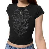 Women Goth Clothes y2k Crop Tops Summer 2024 T shirts Grunge 2000s Trashy Aesthetic Short Sleeve Tees Young Girls Streetwear-Outfit