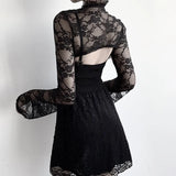 Temperament Flare Sleeve Blouse With Horn Inside Collar Perspective Of Lace Bottomed Blouse-Outfit